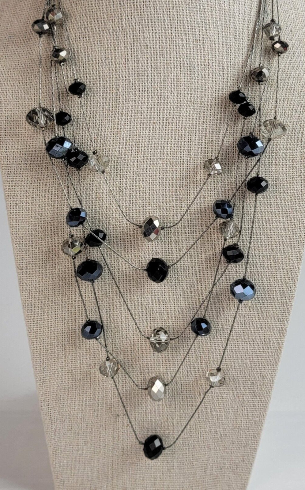 Ali Khan New York Gunmetal-Tone Black And Clear Beads Station Necklace 20 Inch