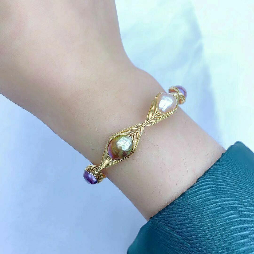 1pcs Exquisite handmade AAA+ baroque mixed color pearl bracelet