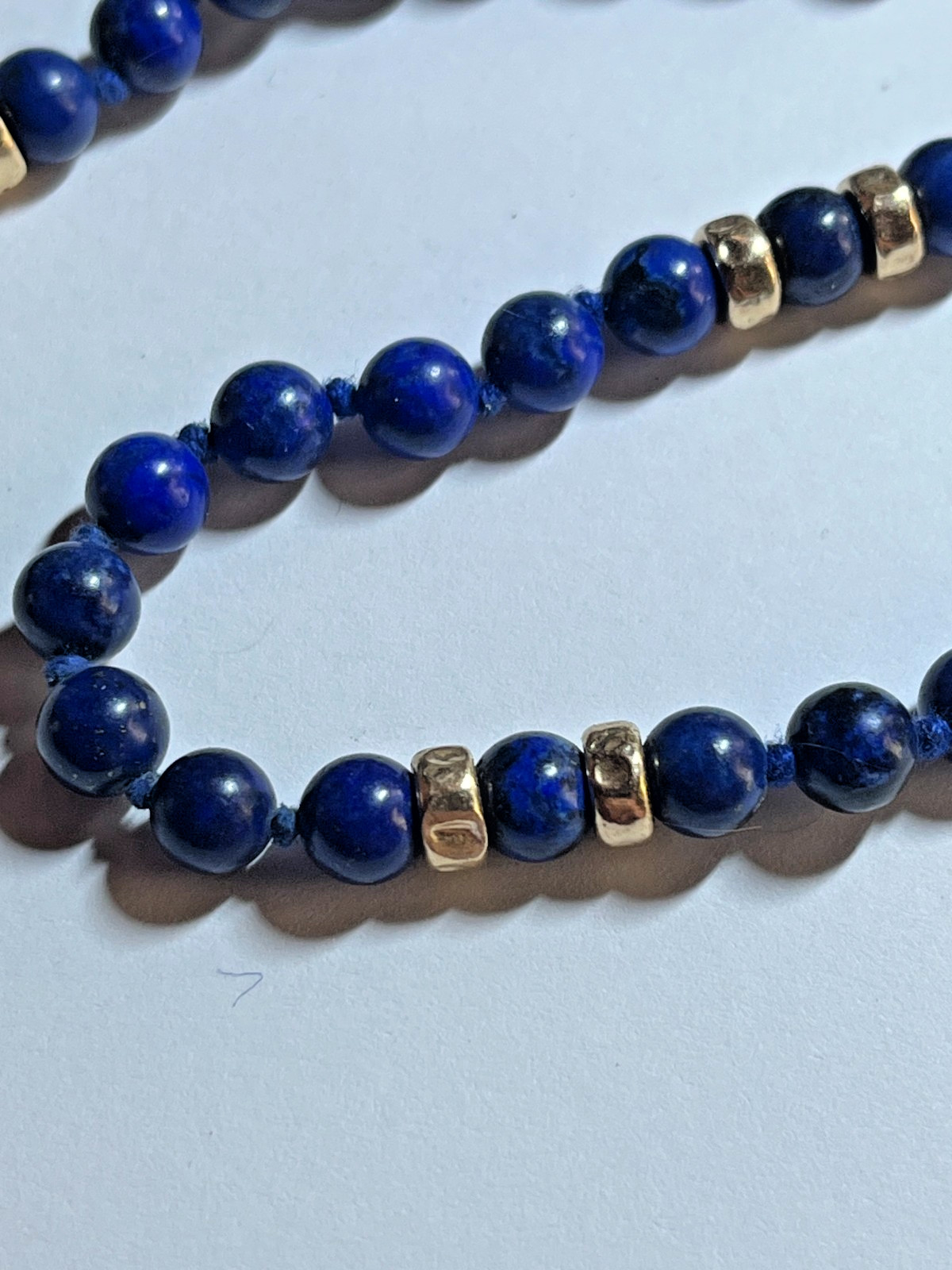 Vintage 30” 5mm Blue Lapis Lazuli & 14K Gold Beaded Necklace – Deep Cobalt Blue