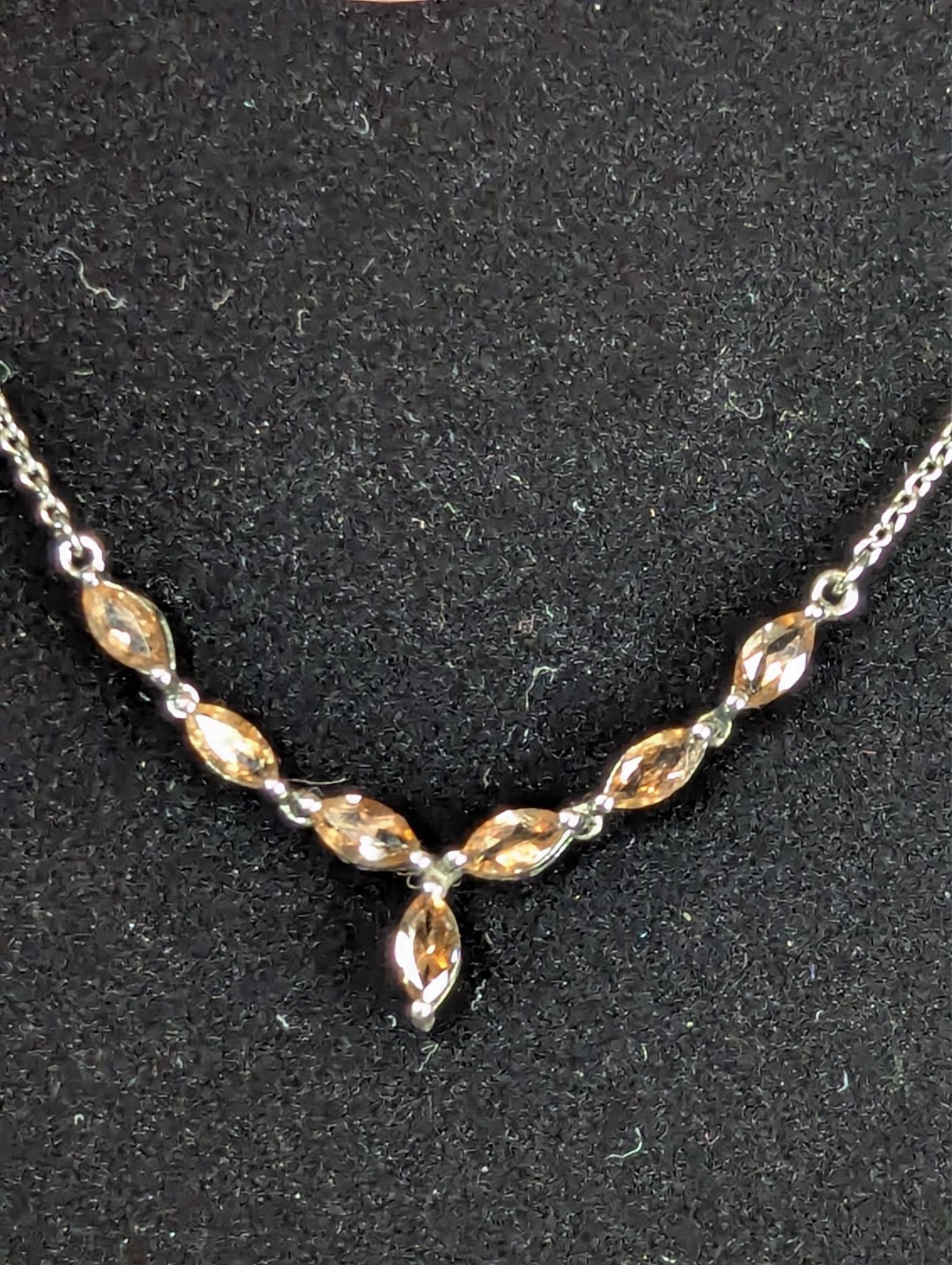 925 Silver Imperial Topaz Marquise Champagne Stone Necklace Vintage 26.7.12-14
