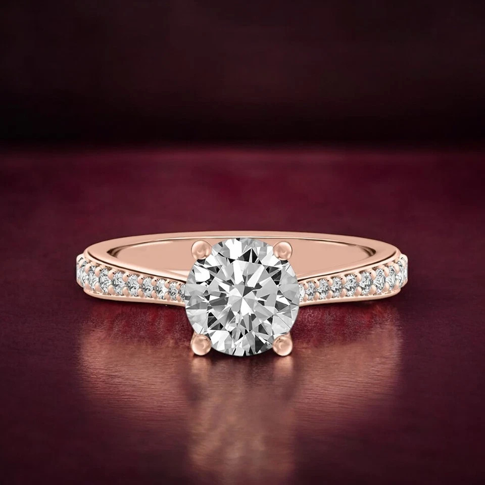 Solitaire Accent Style Lab Created Diamond Elegant Engagement 14K Gold Over Ring