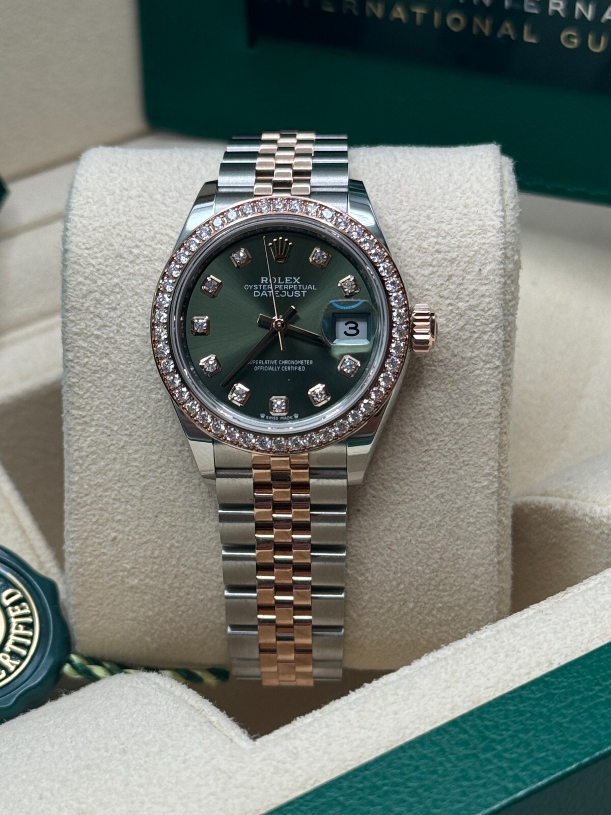 Rolex Lady-Datejust NEW Olive Green Diamond Dial 279381RBR Jubilee Bracelet