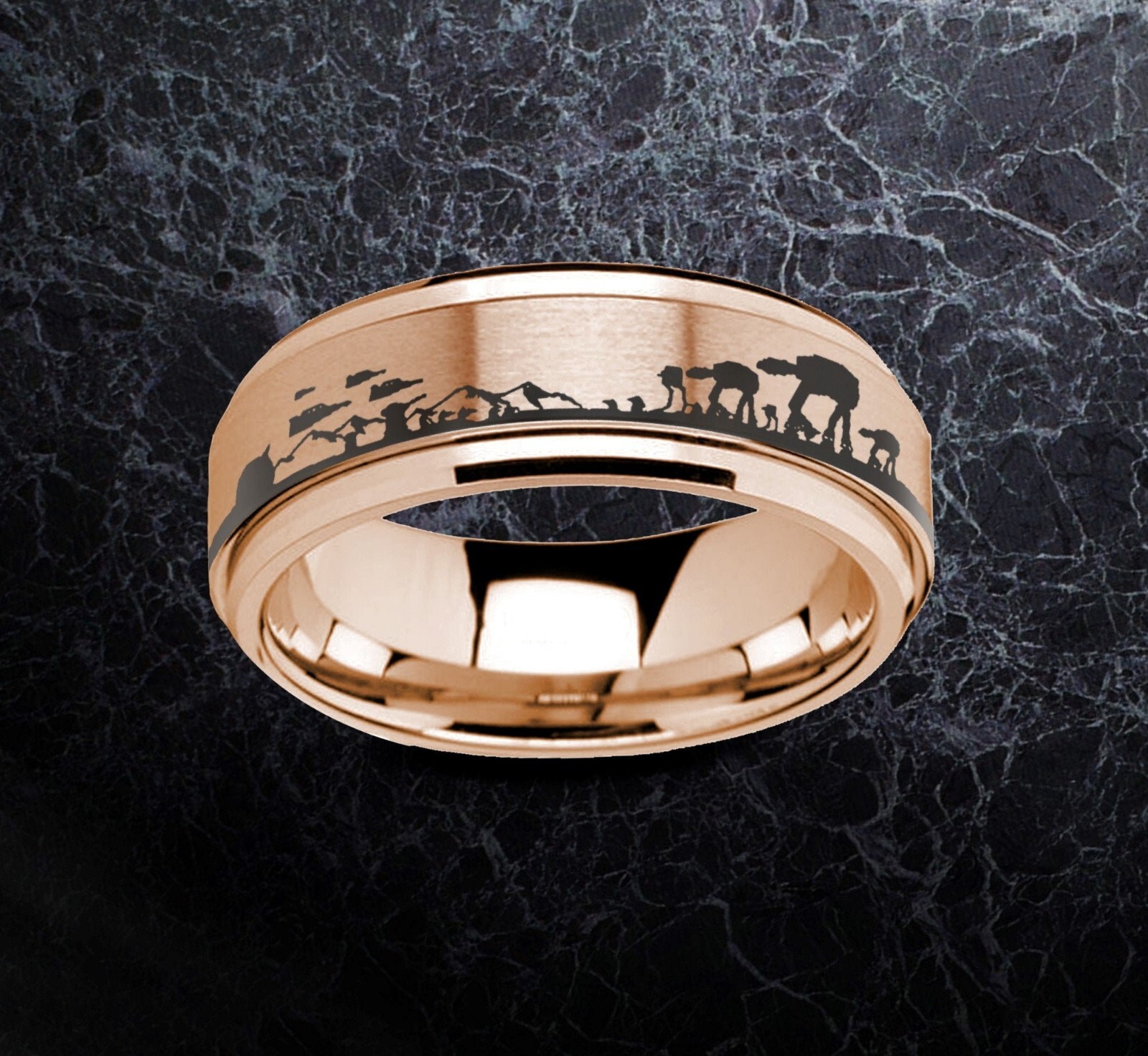 Star Wars Hoth Battle Scene Spinner Ring, Tungsten Carbide Wedding Ring 8mm