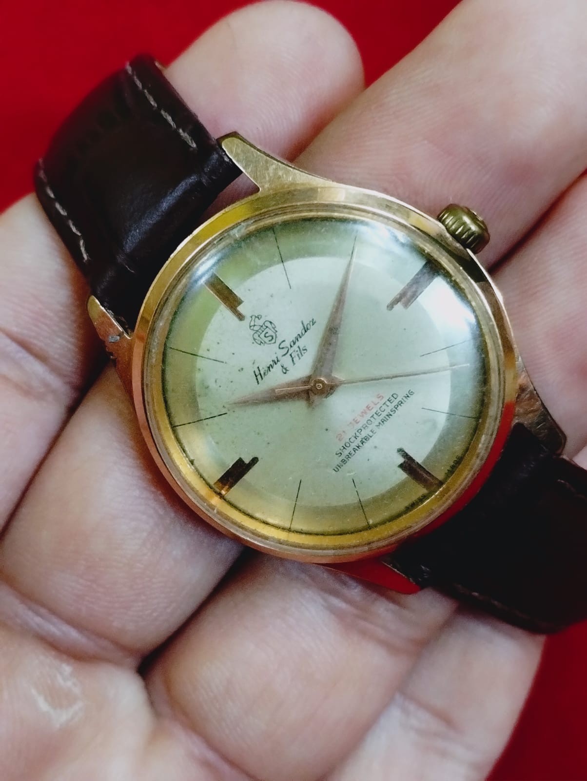 Vintage Henri Sandoz 21 j original winding swiss working wrist watch 057 rare