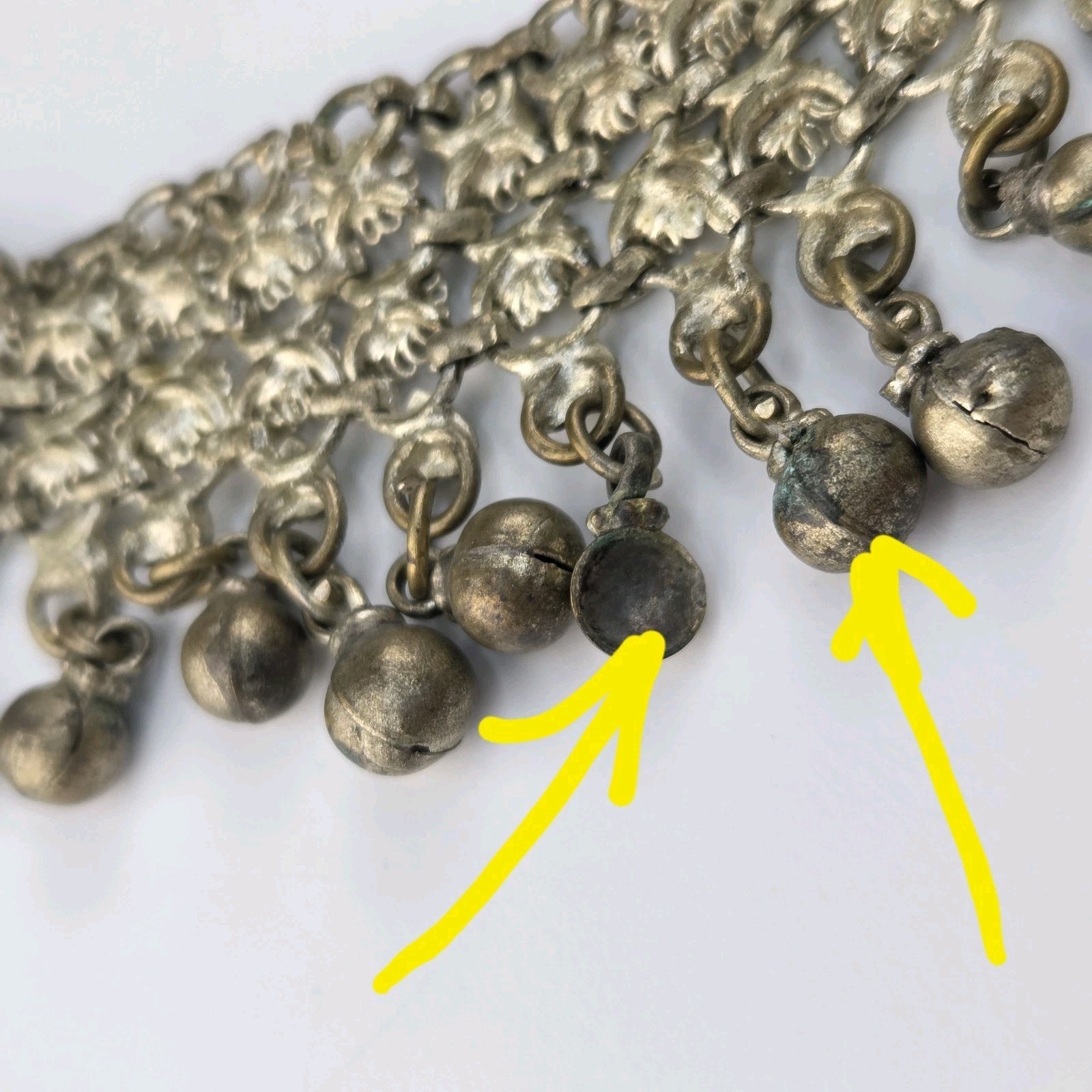 Yemenite Anklette 10.5″ Jingling Silver Tone Bells Metal With Heart Design