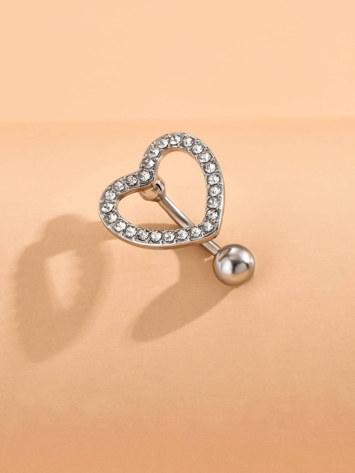 Heart Belly Button Ring Gold Tone Cubic Zirconia Navel Bar Body Piercing Jewelry