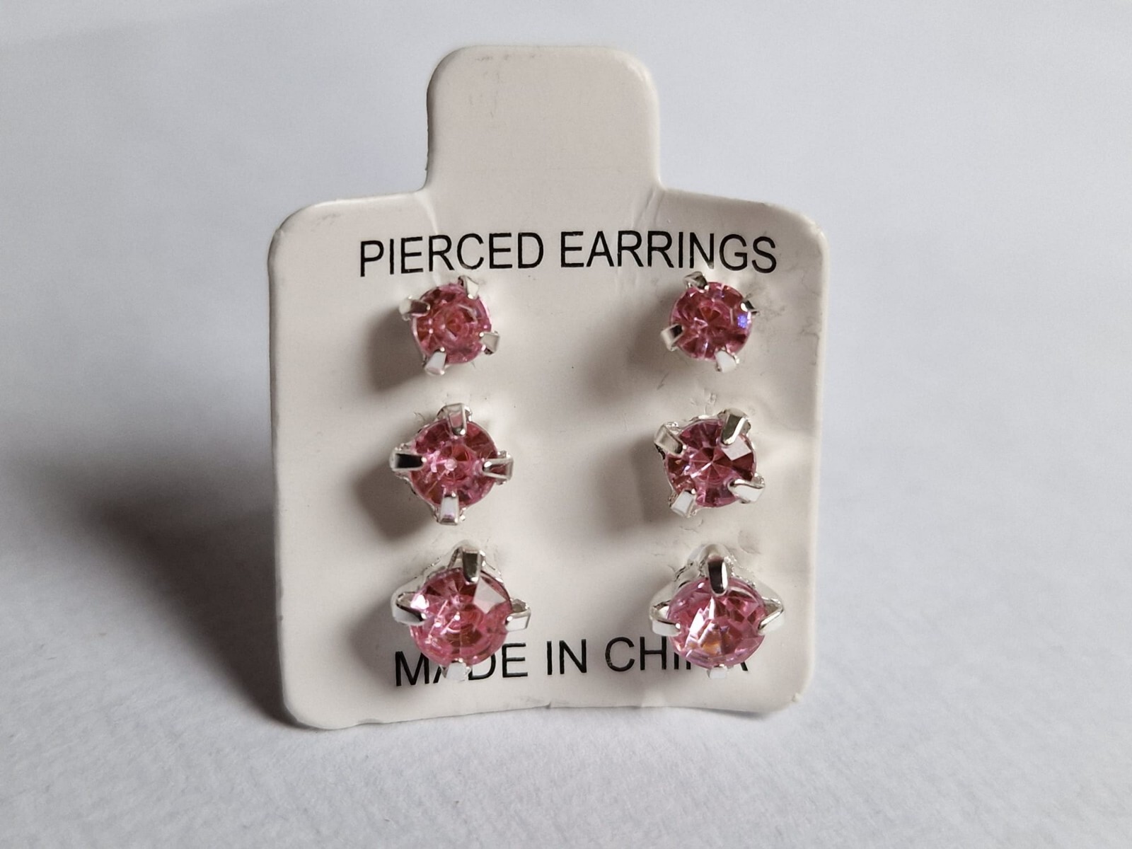 Metal, Allergy Free Diamante Shape Studs Earrings Pink 3 Pairs SET