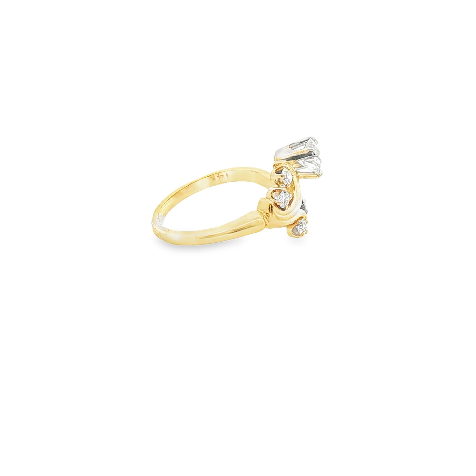 14K Yellow Gold Diamond Swirl Ring 1–1.25 CT Center Size 6.75 Vintage Style