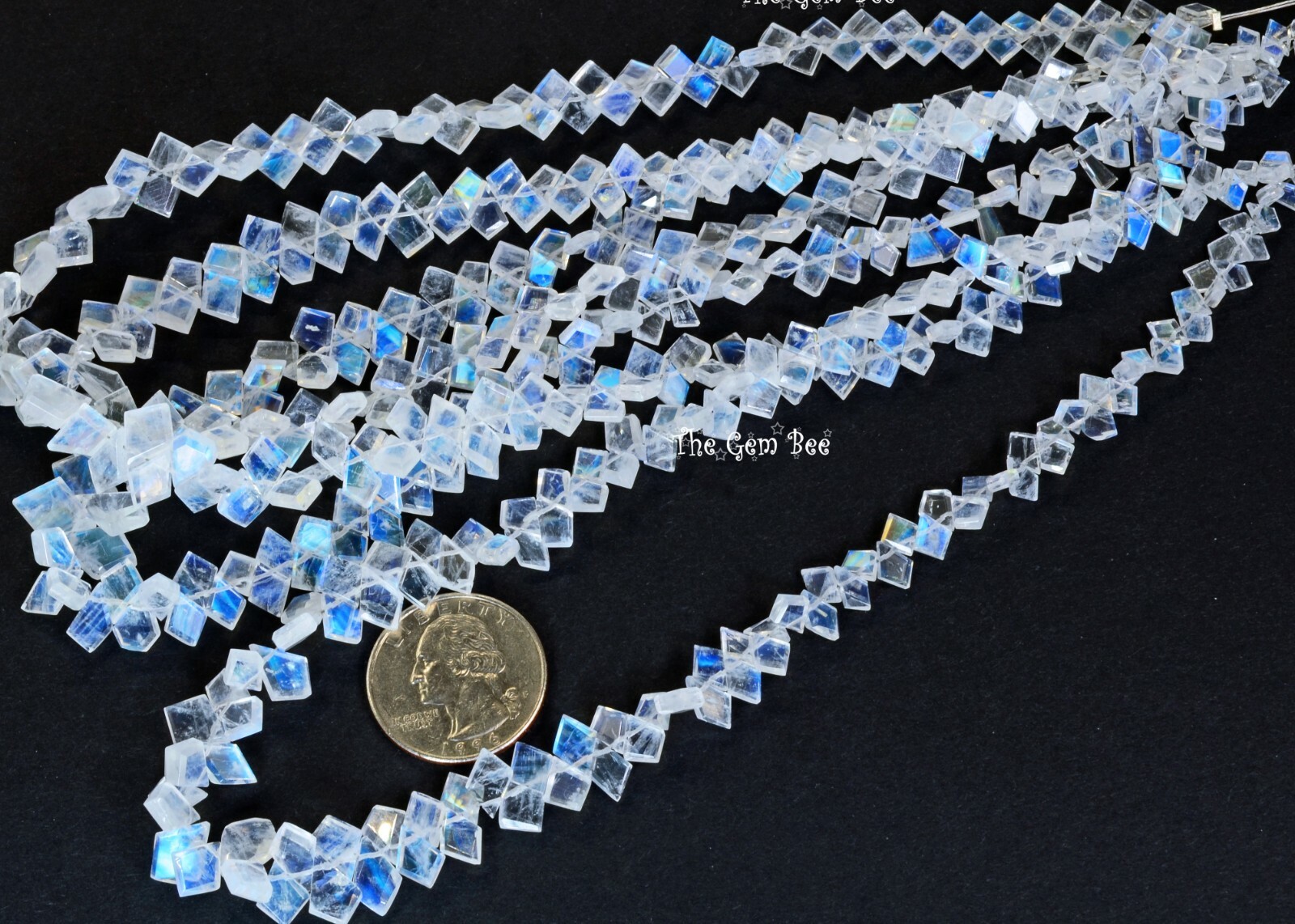 101.5CT Rainbow Moonstone Fancy Faceted Slice Kite Briolette Bead 14 inch Strand