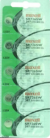 Maxell 397/396 Cell Watch Batteries SR726SW New Sealed pack of 5 batteries