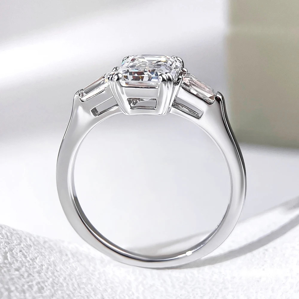 Sterling Silver Wedding Ring Polished Three Stone Style Prong Set Elegant Design