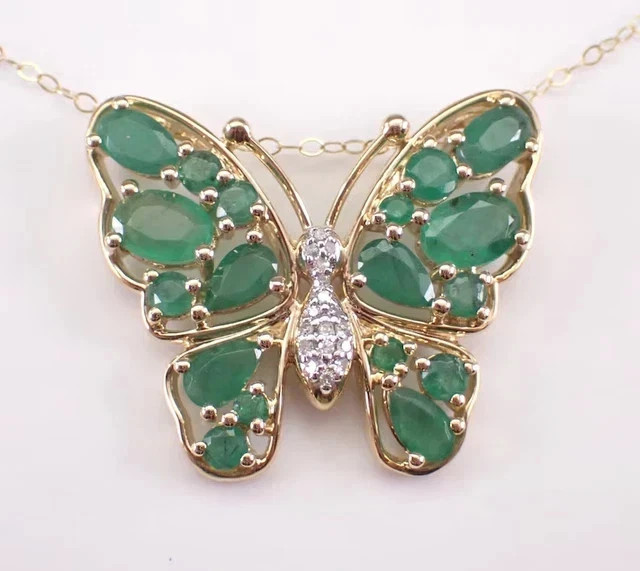 Lab-Created Green Emerald 3.Ct Pear Cut Butterfly Pendant 14K Yellow Gold Plated