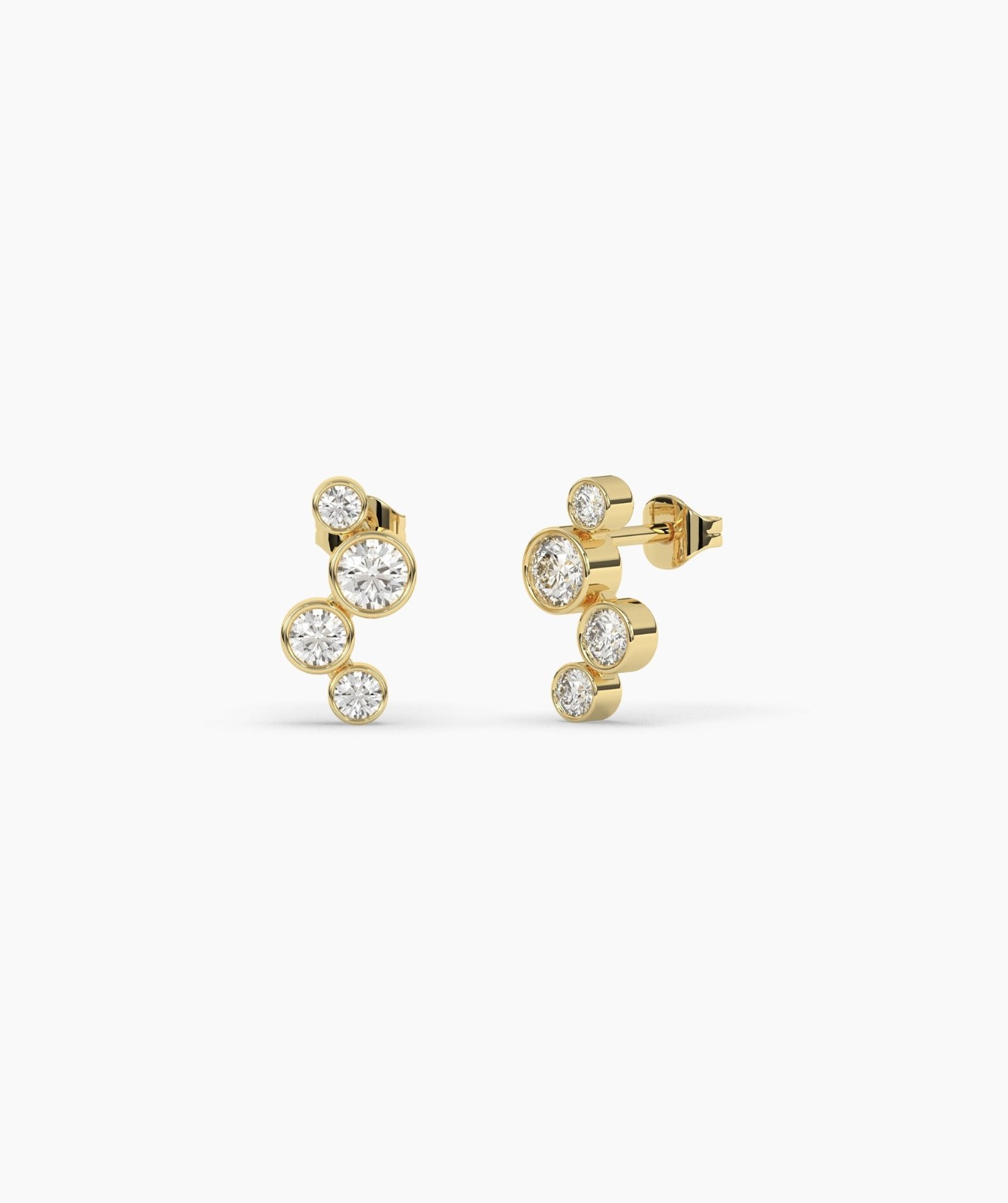 14K Gold Round Lab Grown Diamond Four Stone Bezel Diamond Climber Stud Earrings