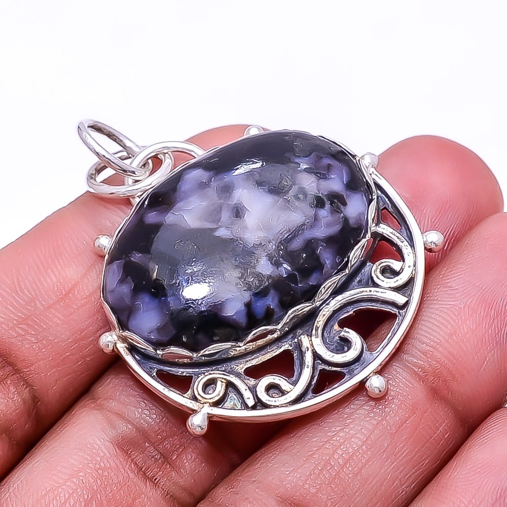 Natural Gabronite 925 Sterling Silver Pendant 1.64″ P17, Christmas Gift