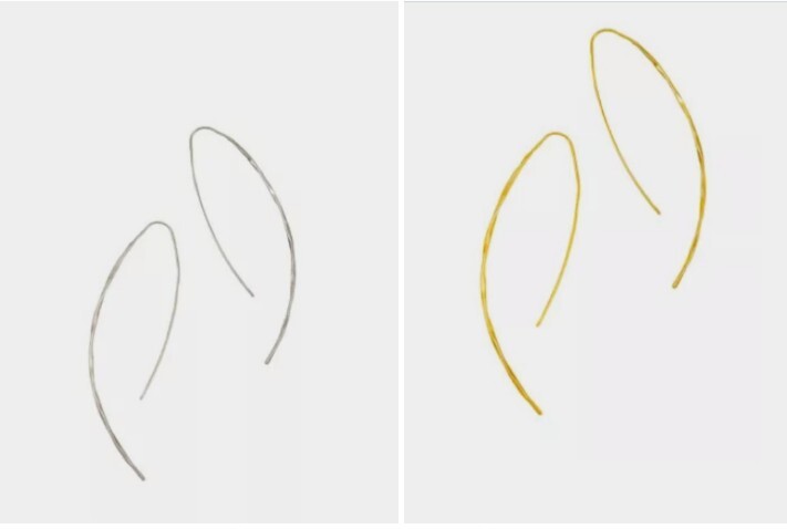 Earrings Threader Drop Yellow Gold Hammered Curved Long Medium M Women Earring
