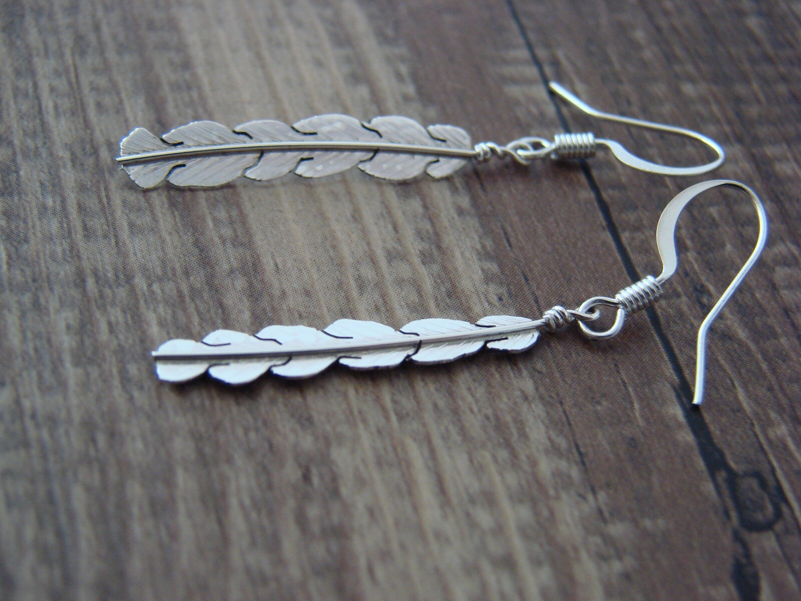 Native American Hand Stamped Sterling Silver Feather Earrings by Arviso