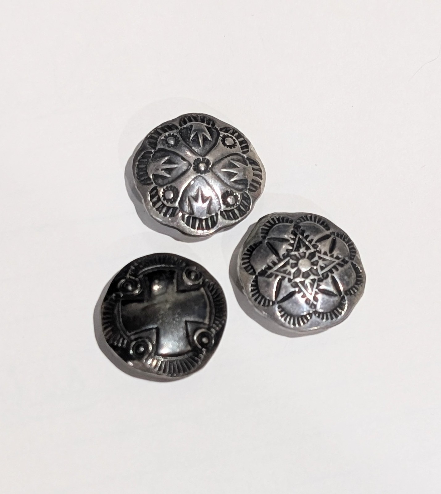 Vintage Lot Of 3 Sterling Silver Embossed 7/8″ Button Covers