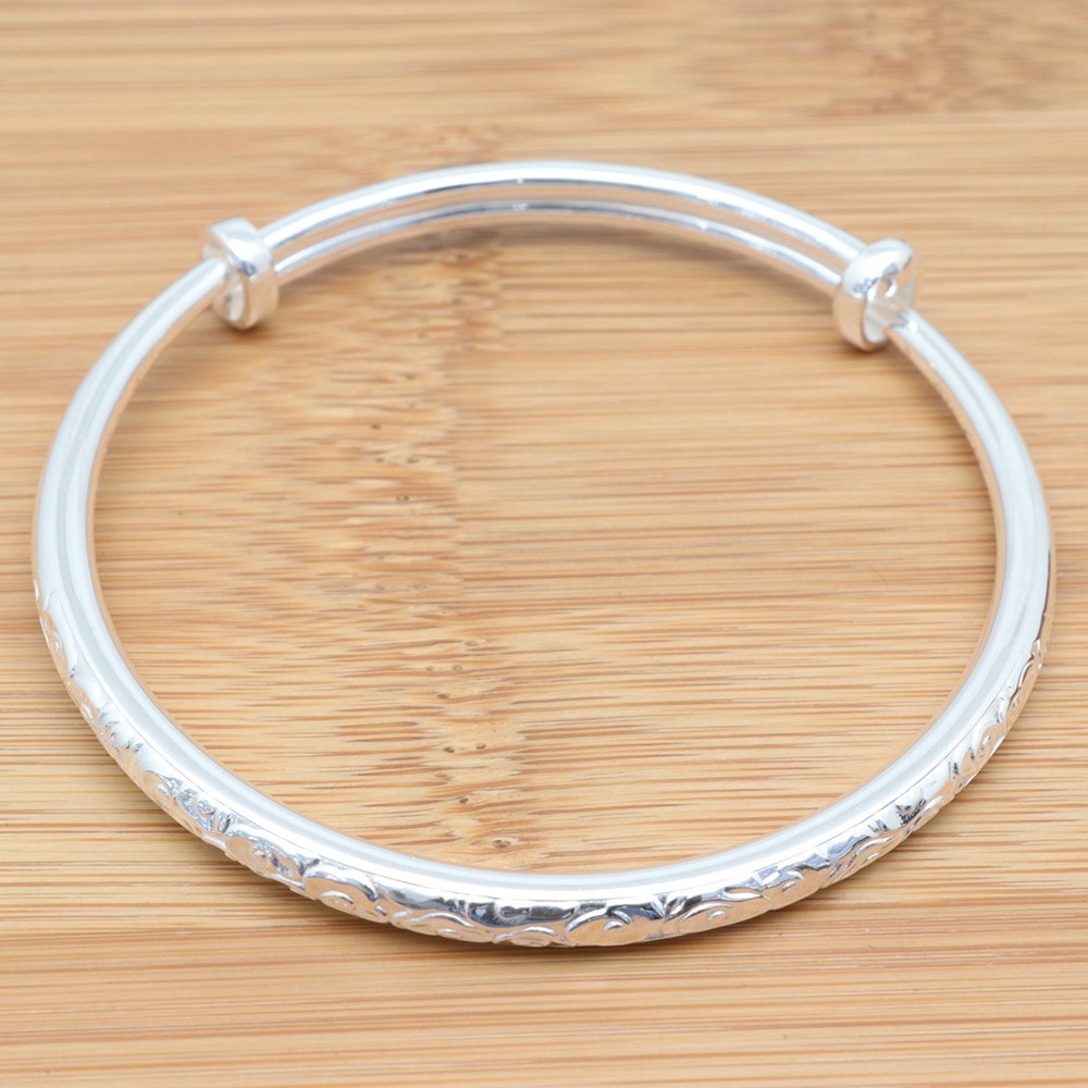 Pure S999 Fine Silver 999 Bangle 4mm Carved Clouds Bracelet 25-26g ID:58-60mm