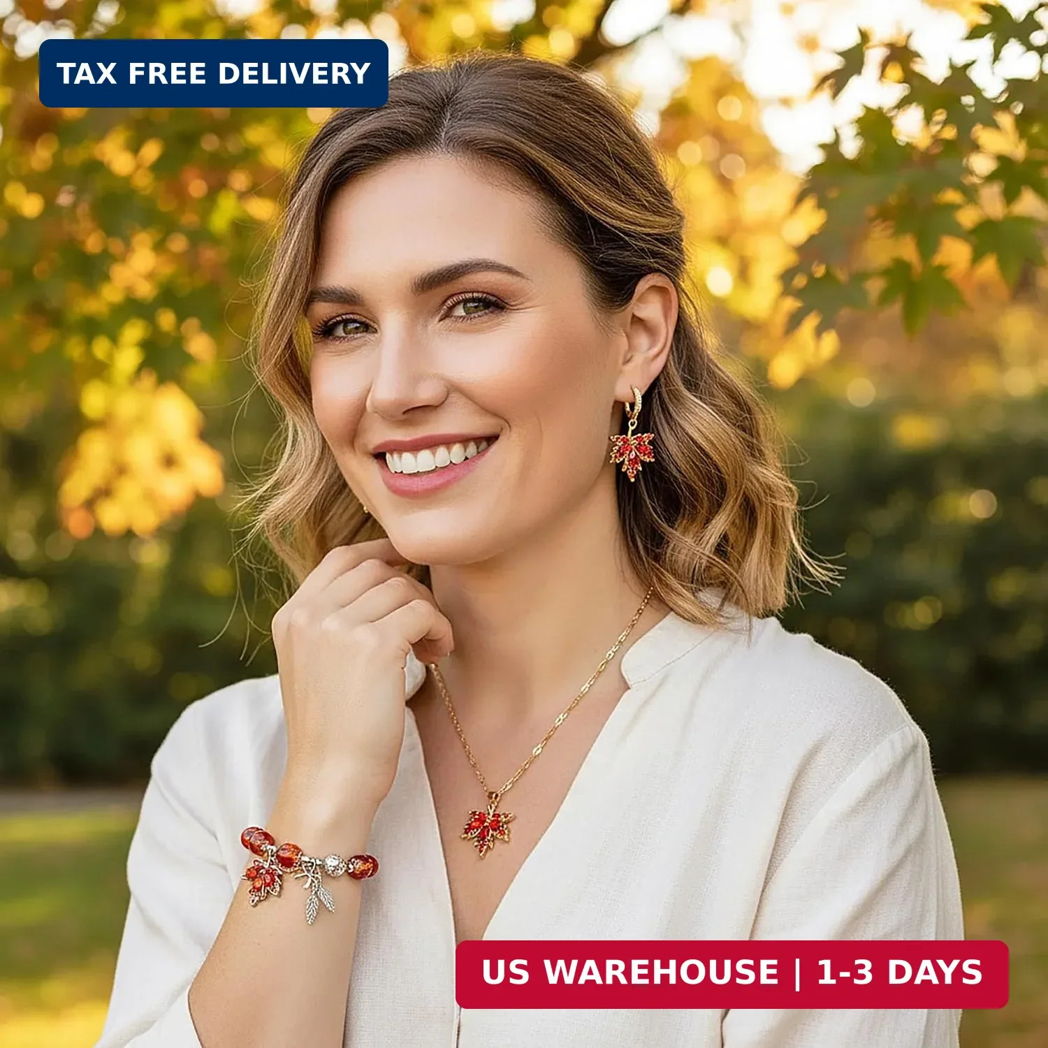 Jewelry Set, 3Pcs Rhinestone Jewelry Set with Earring Necklace Bracelet for Wome