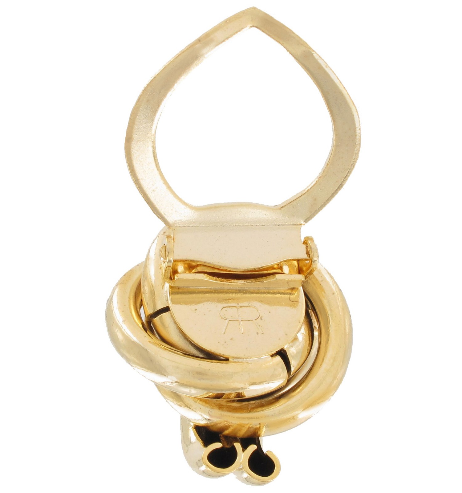 Classic Large Shiny Gold Tone Knot Signed RR Scarf Clip Ring 1 3/8″