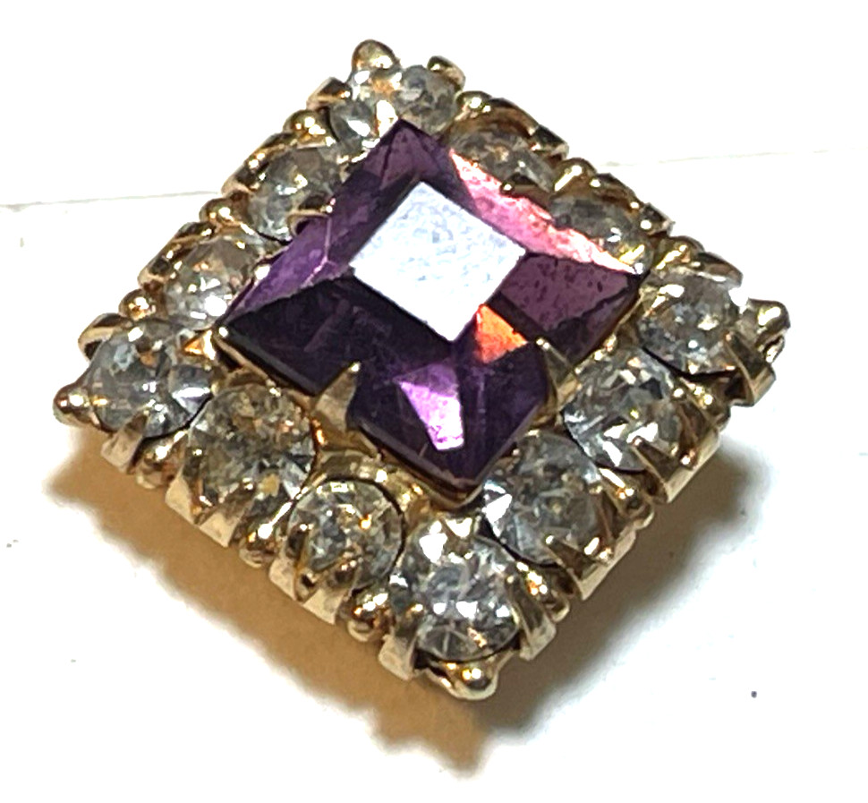 VTG PR VARGAS MANUFACTURING CO. AMETHYST & CLEAR RHINESTONE EARRINGS CIRCA 195Os