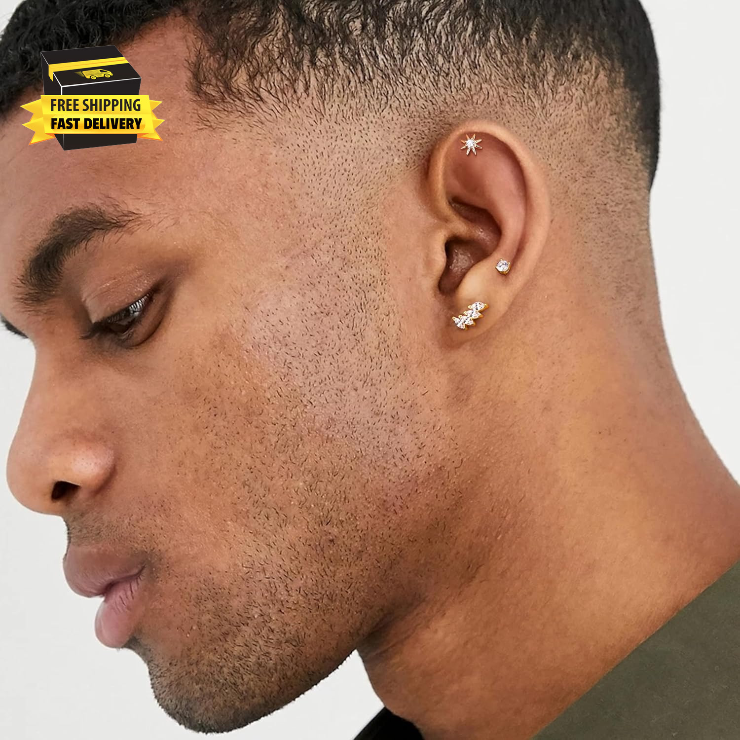 Flat Back Sterling Silver Earrings 14K Gold Plated Hypoallergenic Stud Earrings