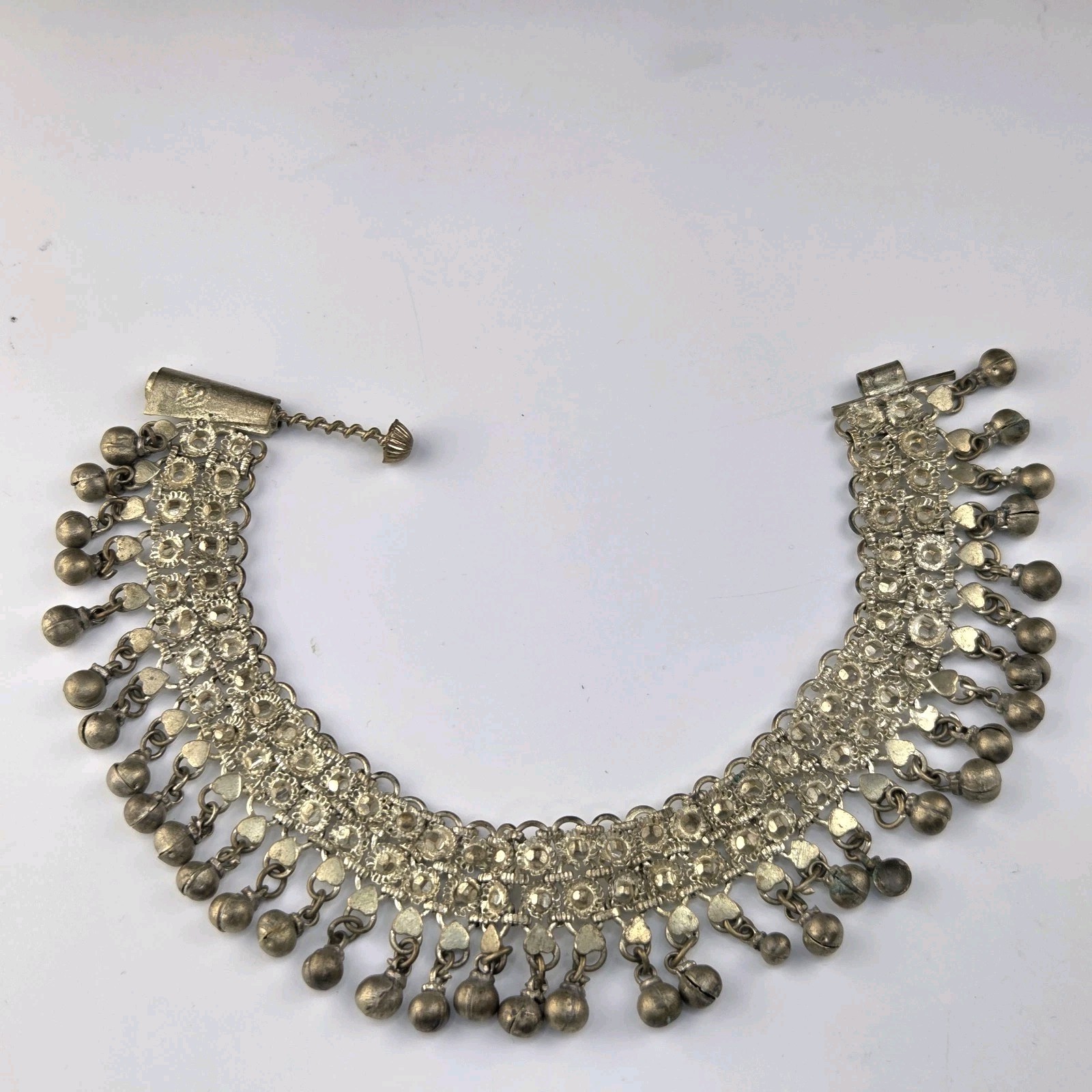 Yemenite Anklette 10.5″ Jingling Silver Tone Bells Metal With Heart Design