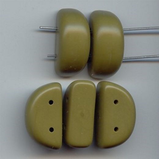 12 VINTAGE OLIVE GREEN ACRYLIC 25x14mm. TWO HOLE HALF MOON SPACER BEADS 6660