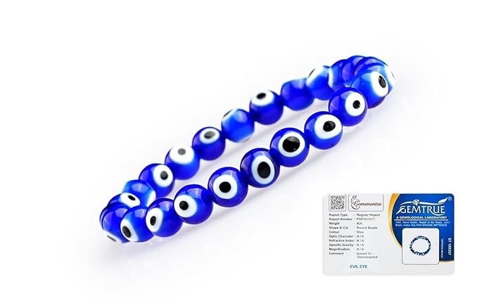 Natural Gemstone 8 mm Bracelet Men & Women Stretchable Crystal Beads Evil Eye