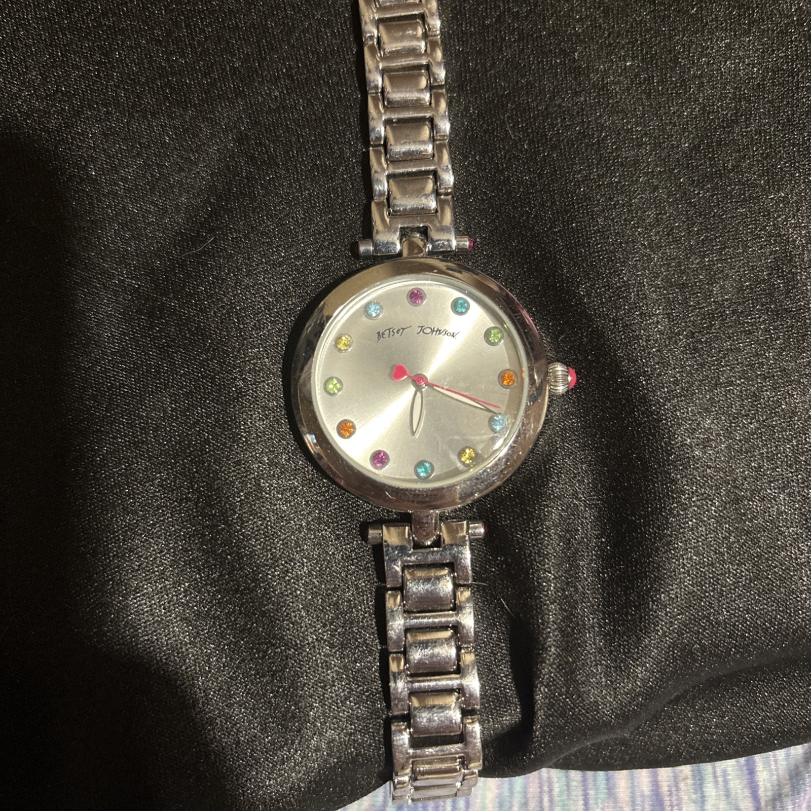 DESIGNER BETSEY JOHNSON BJ00285-01 Wristwatch WATCH Silver Tone Colorful Details