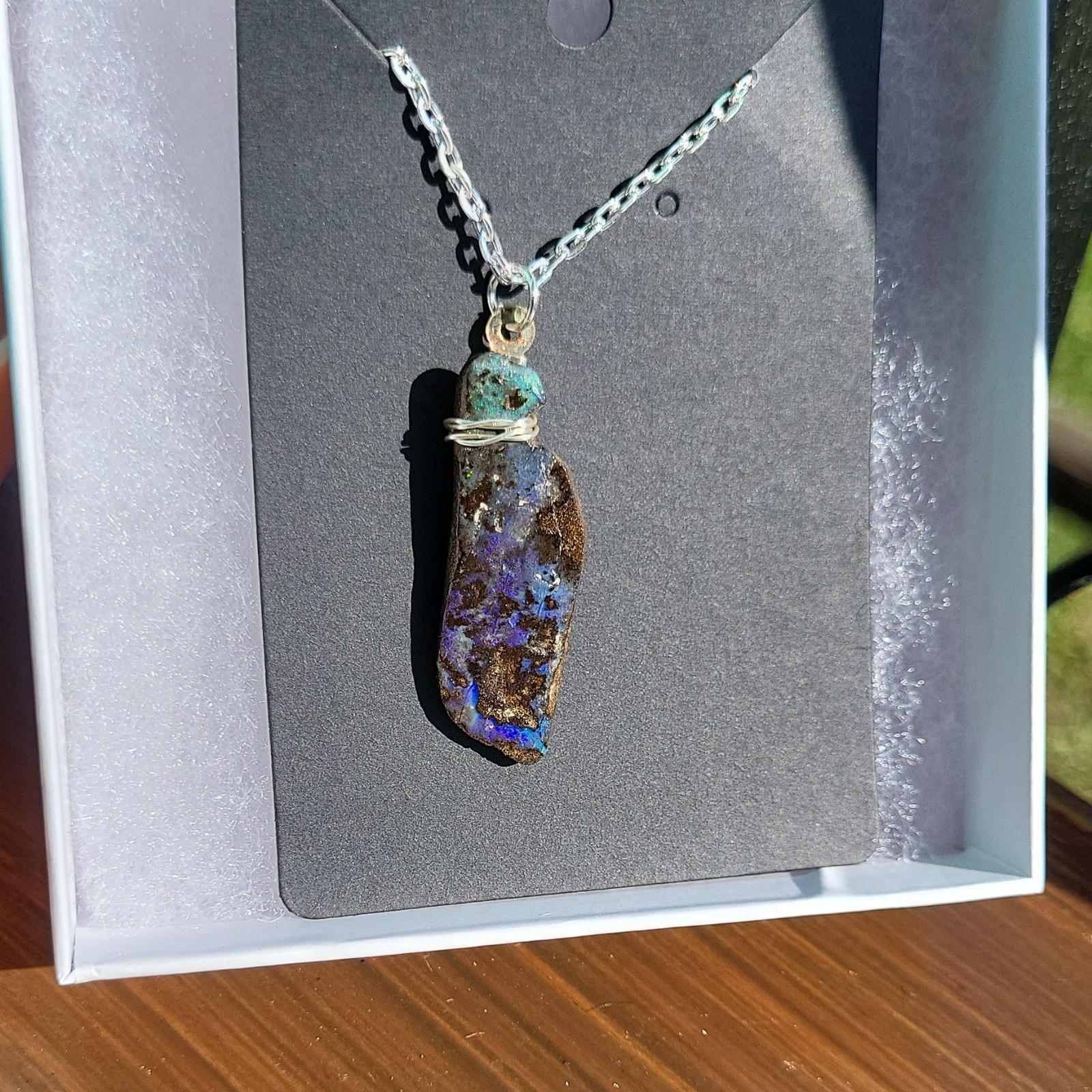 Opal Wire-Wrap Freeform Charm Pendant Necklace, Cable Chain Lobster Clasp