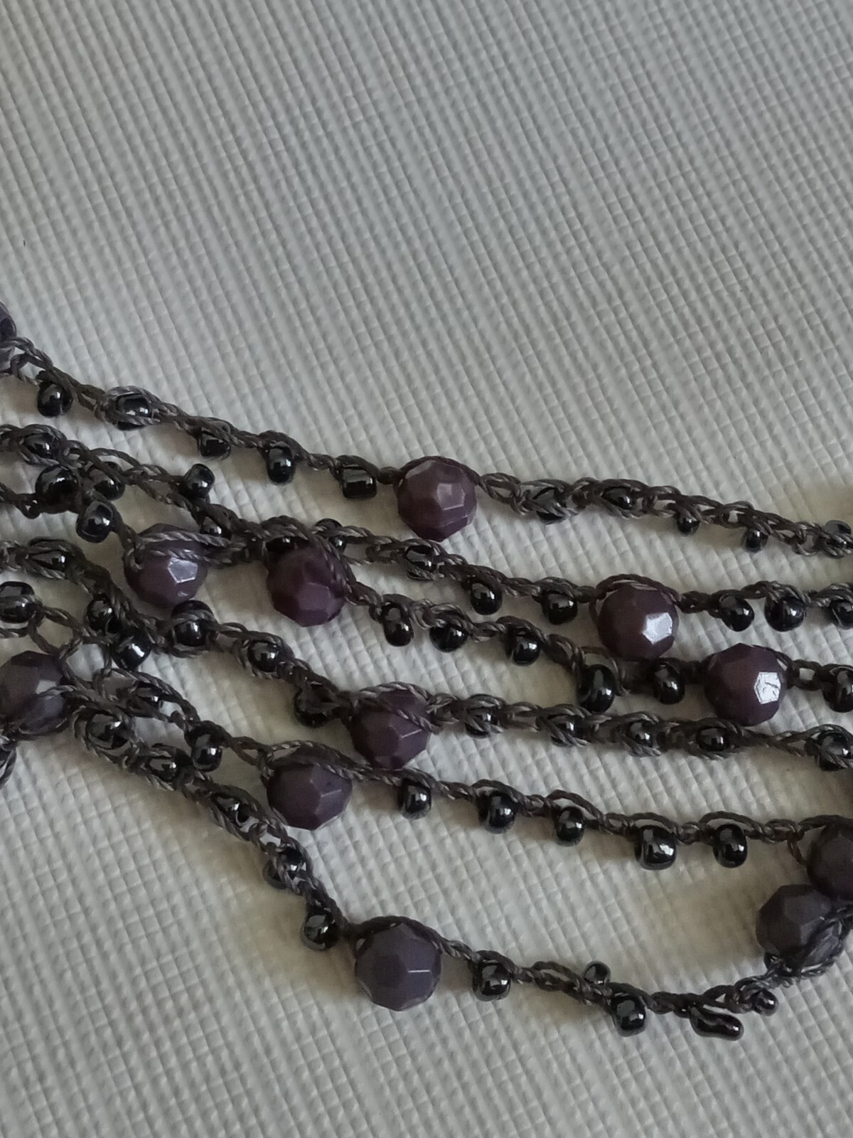 Black & Charcoal Gray Long Length Multi Strand Beaded Layered Statement Necklace