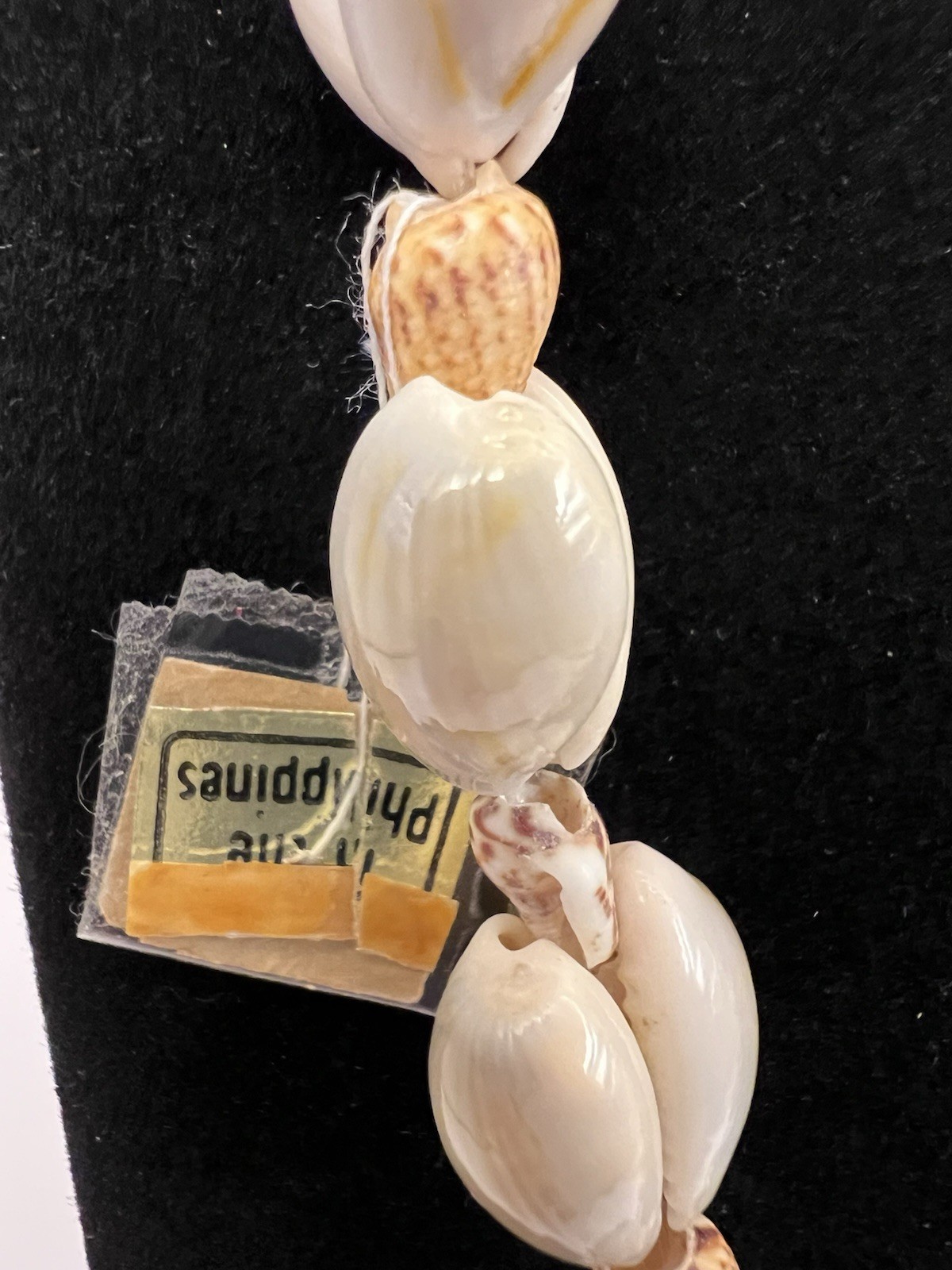 Vintage Beach Necklace Cowrie Conch Shell Seashells Phillipines 30″ Long Length