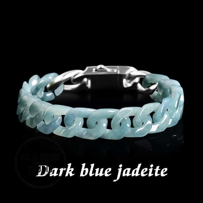 Natural Grade A Jadeite Cuban Link Chain Bracelet&Necklace Hip Hop Jade Jewelry