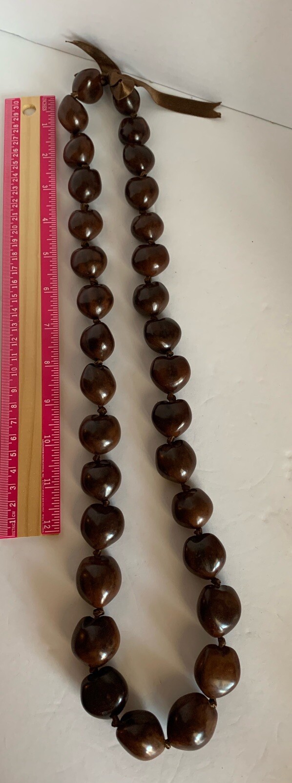 Dark Brown Kukui Nut Lei Natural Beads Necklace