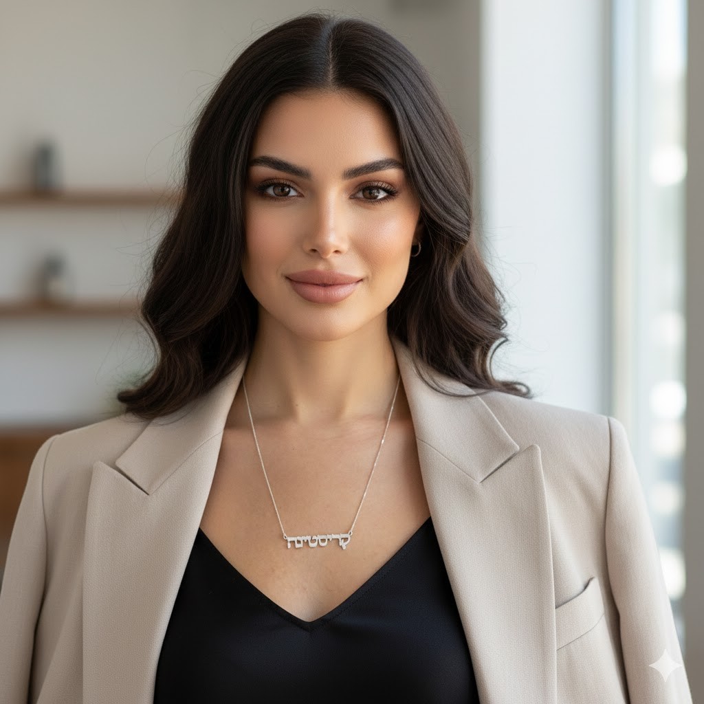 Custom Hebrew Name Necklace 925 Sterling Silver Personalized Jewish Gift for Her