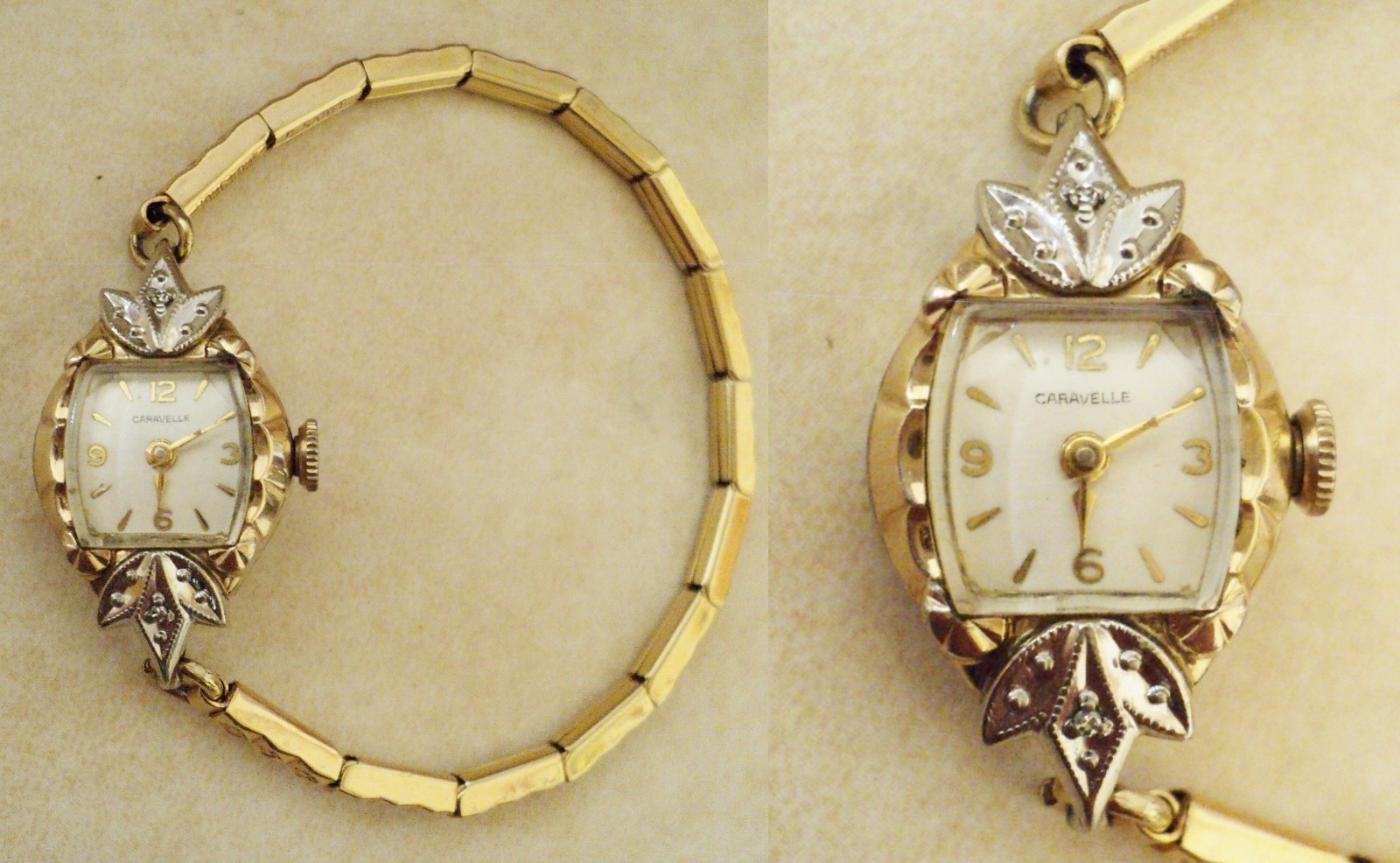 CARAVELLE 10K ROLLED GOLD LADIES WATCH DESIGNER SABLE BULOVA DIAMONDS 17 JEWELS