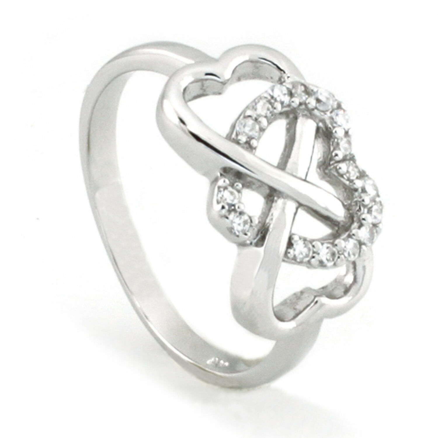 925 Sterling Silver Infinity Heart Cubic Zirconia Ring Sizes 5-9 For Women