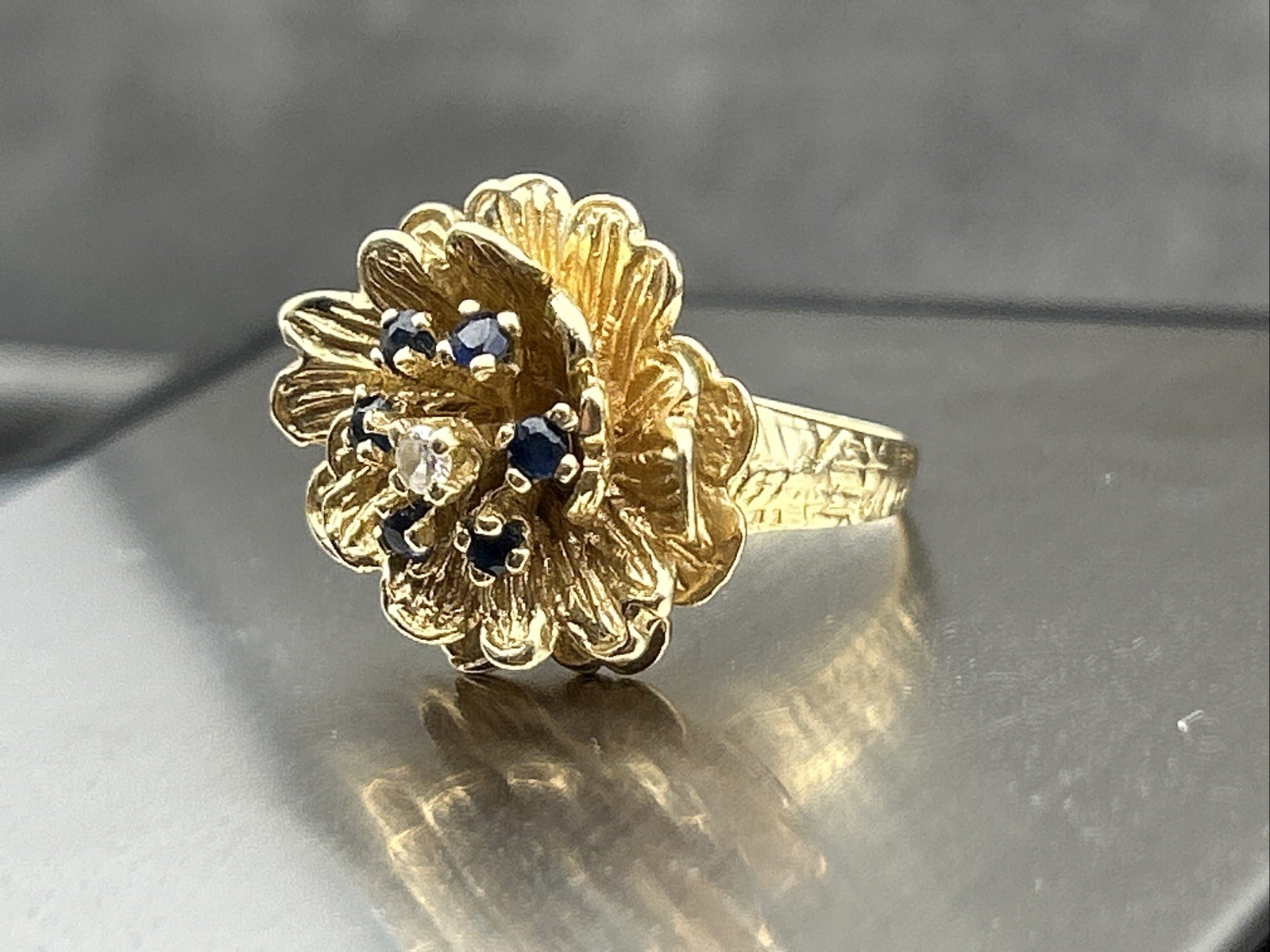 Vintage 14k Gold Sapphire & Diamond Ring Estate Antique 8.8 Grams (Not Scrap)