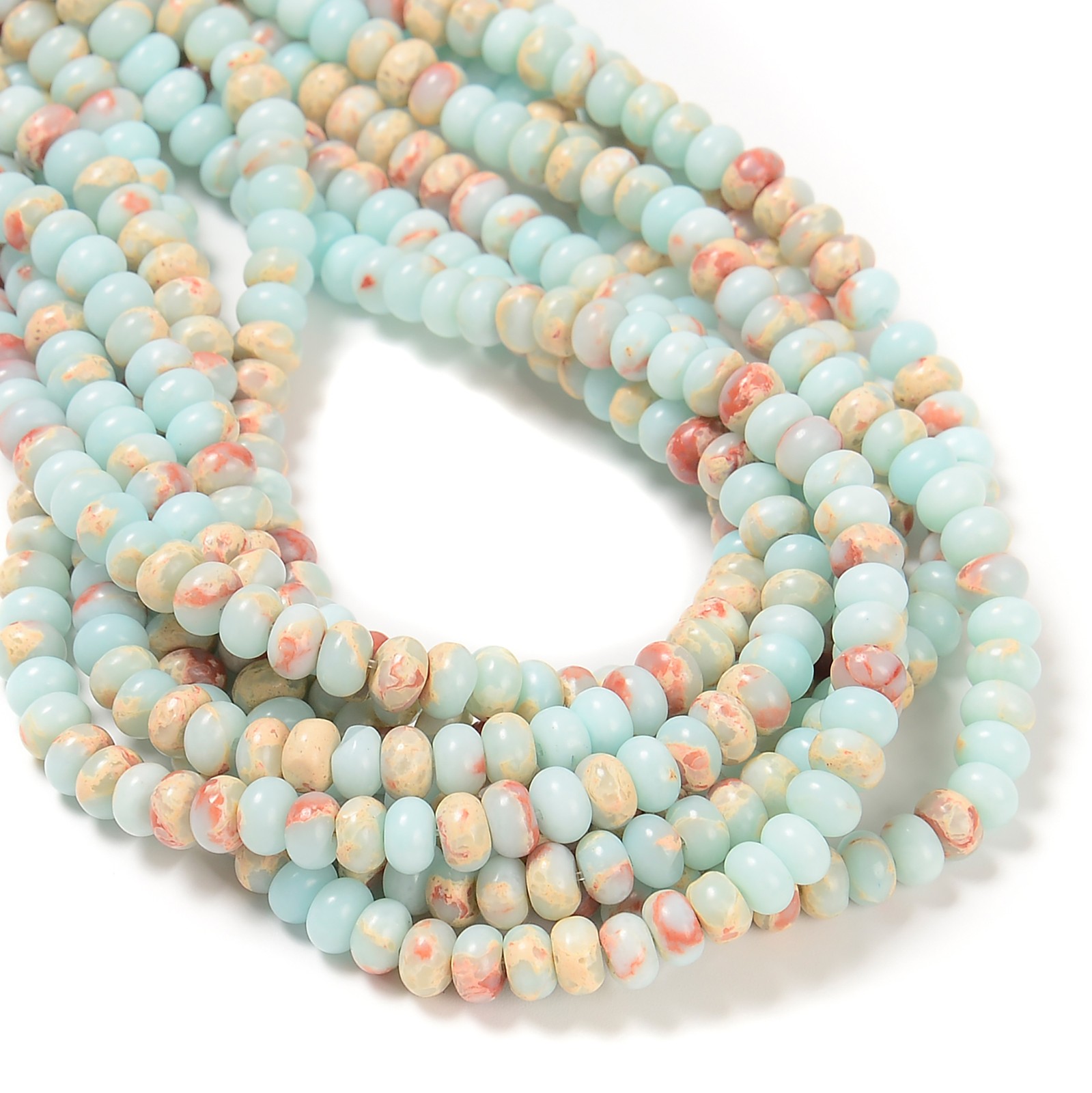 Light Blue Aqua Terra Jasper Smooth Rondelle Beads Size 4x6mm 15.5” Strand