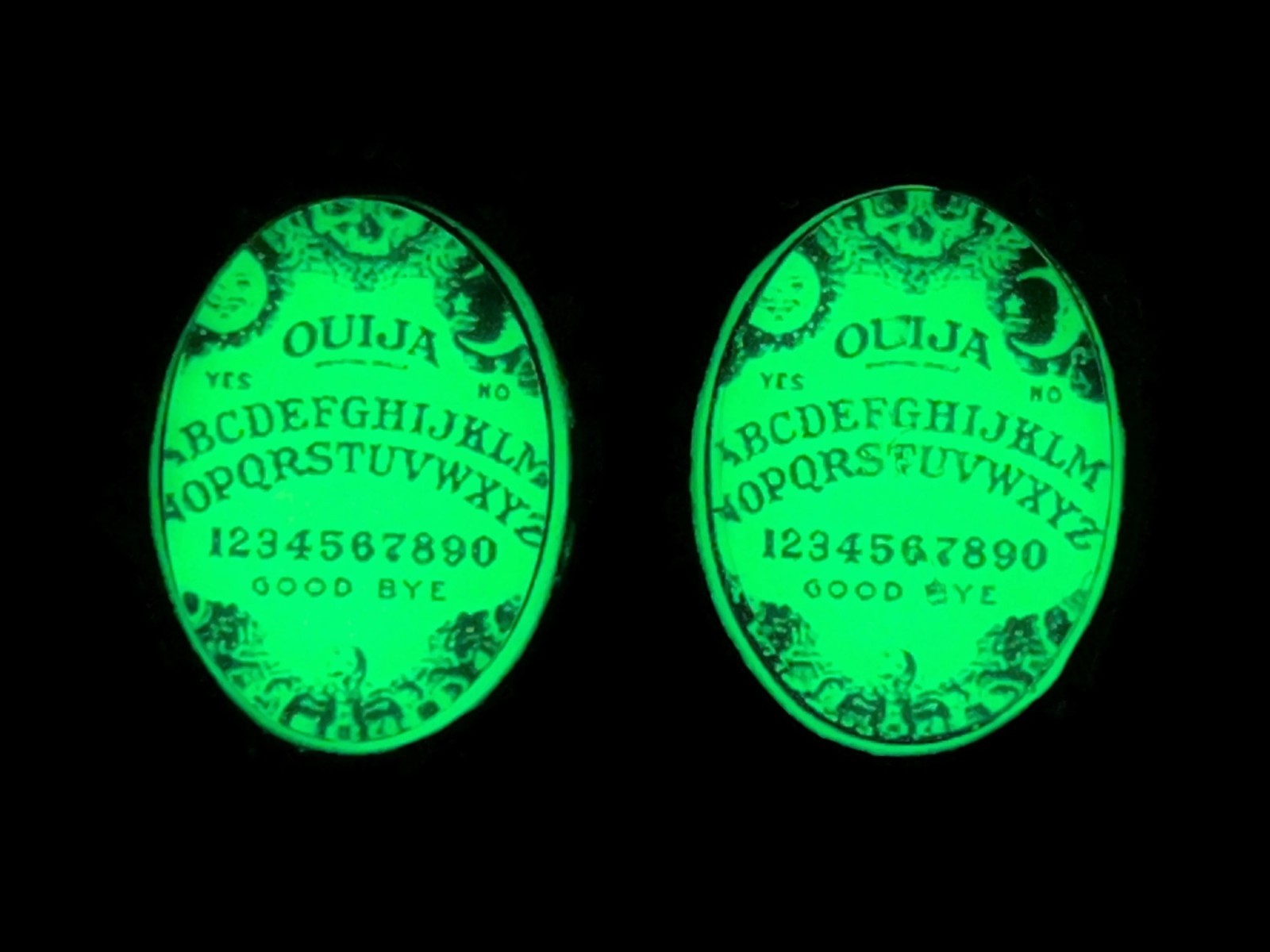 Lime Green & Black Ouija Board Glow in the Dark Earrings