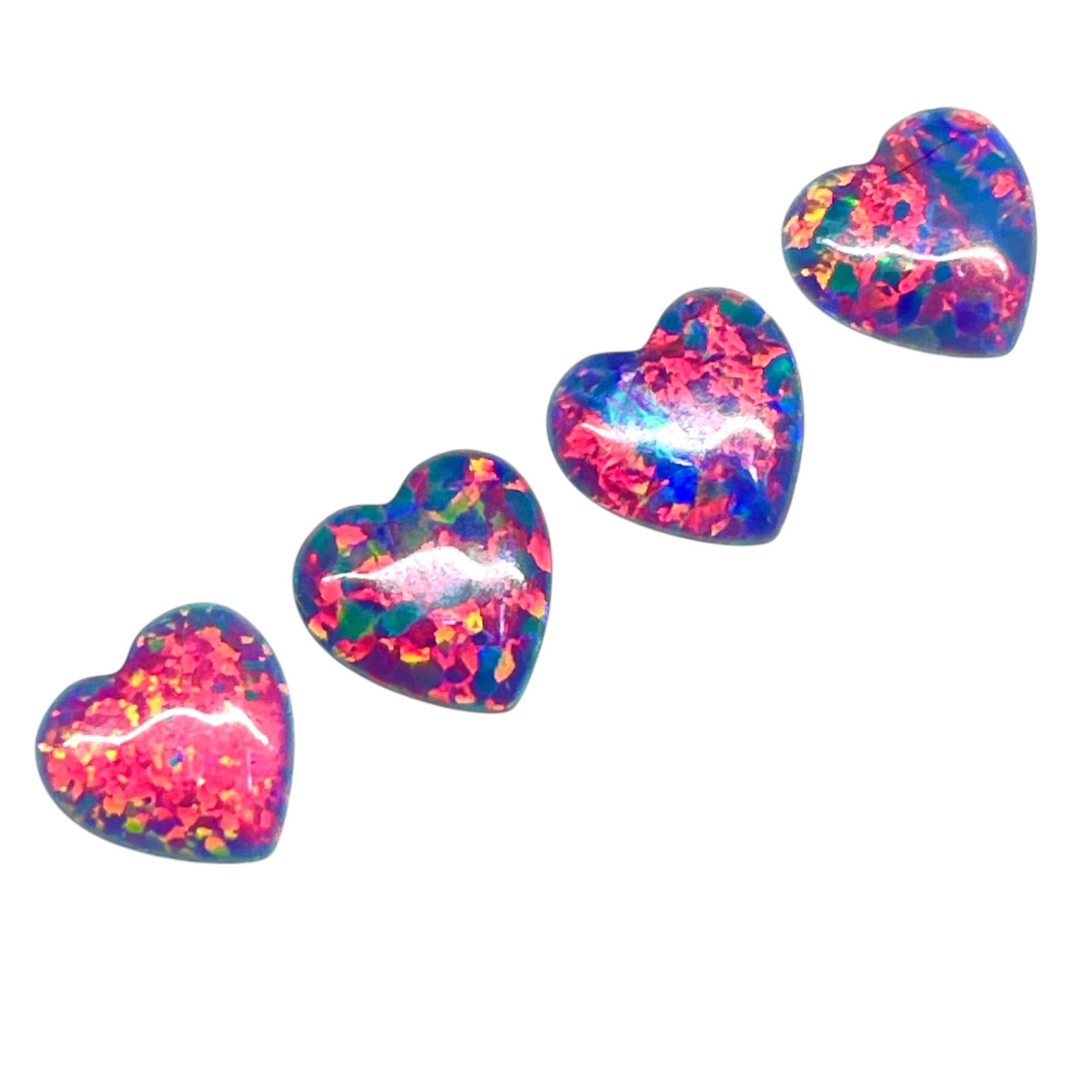 4 Pcs Black Australian Opal 9mm Heart Cabochon AAA Quality Lab Created Gemstones