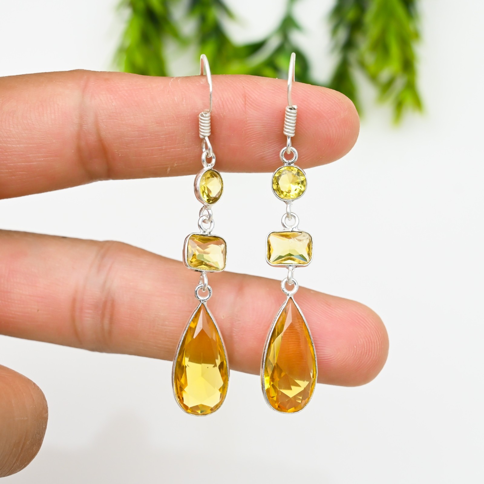 Yellow Citrine Gemstone 925 Sterling Silver Handmade Jewelry Earring Gift For