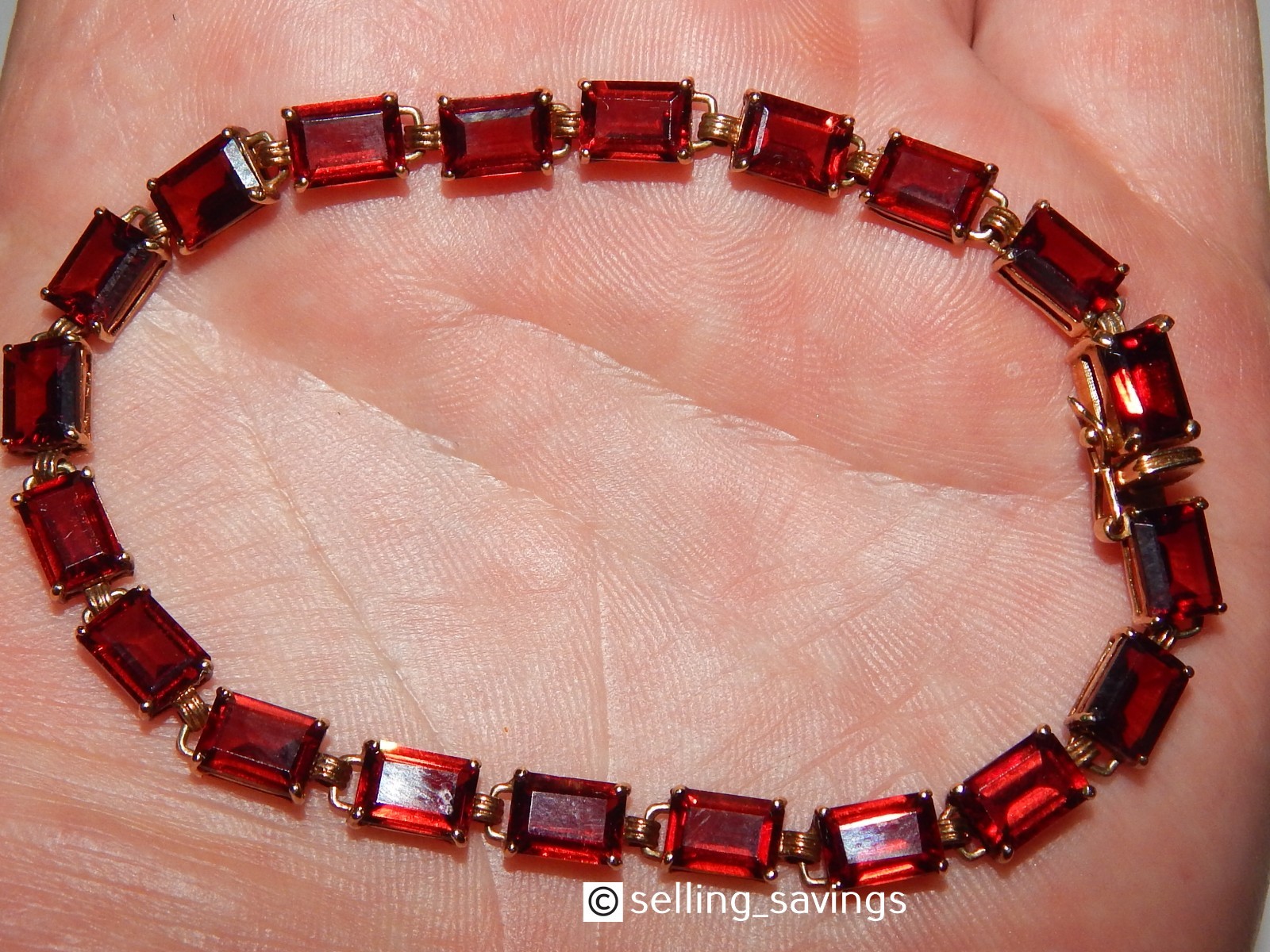 14K YELLOW GOLD 12.00 TCW GARNET HEAVY LINK BRACELET 7.6 INCH LONG – 10.4 GRAMS