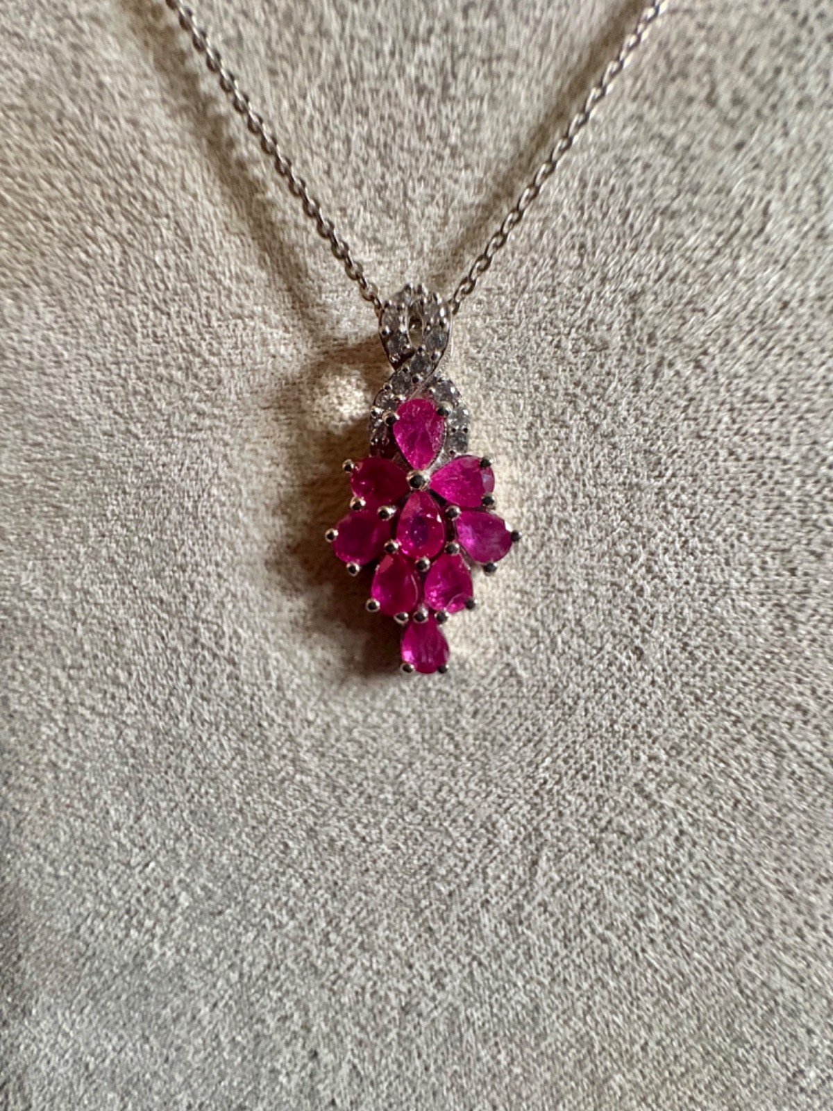 Premium Mozambique Ruby, White Zircon Cluster Pendant Necklace-20 in.(1.90 ctw.)