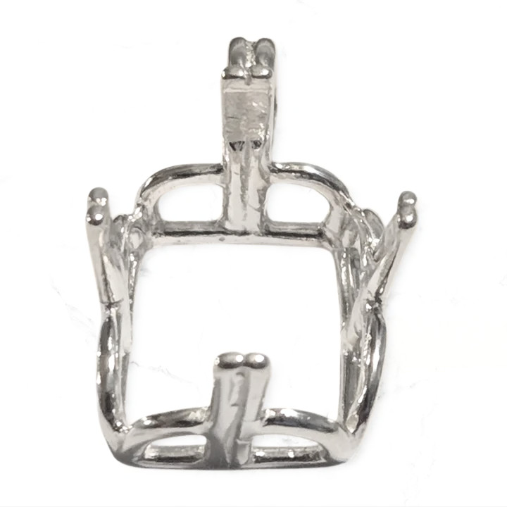 Emerald Cut 4 Prong Crown Regalle Pendant Setting Sterling Silver, Pre-Notched