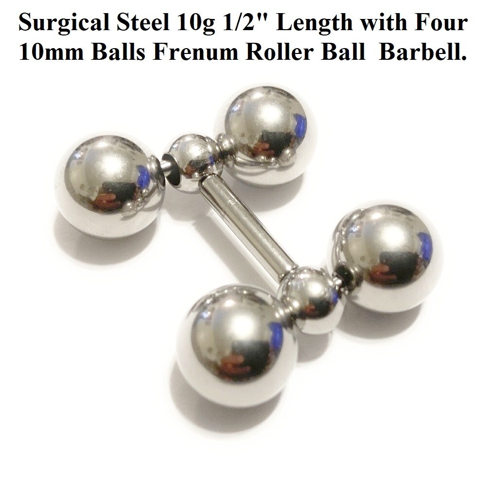 Surgical Steel 14 to 10 Gauge, 1/2″ & 5/8″ Length w 4X10mm Balls Frenum Barbell.