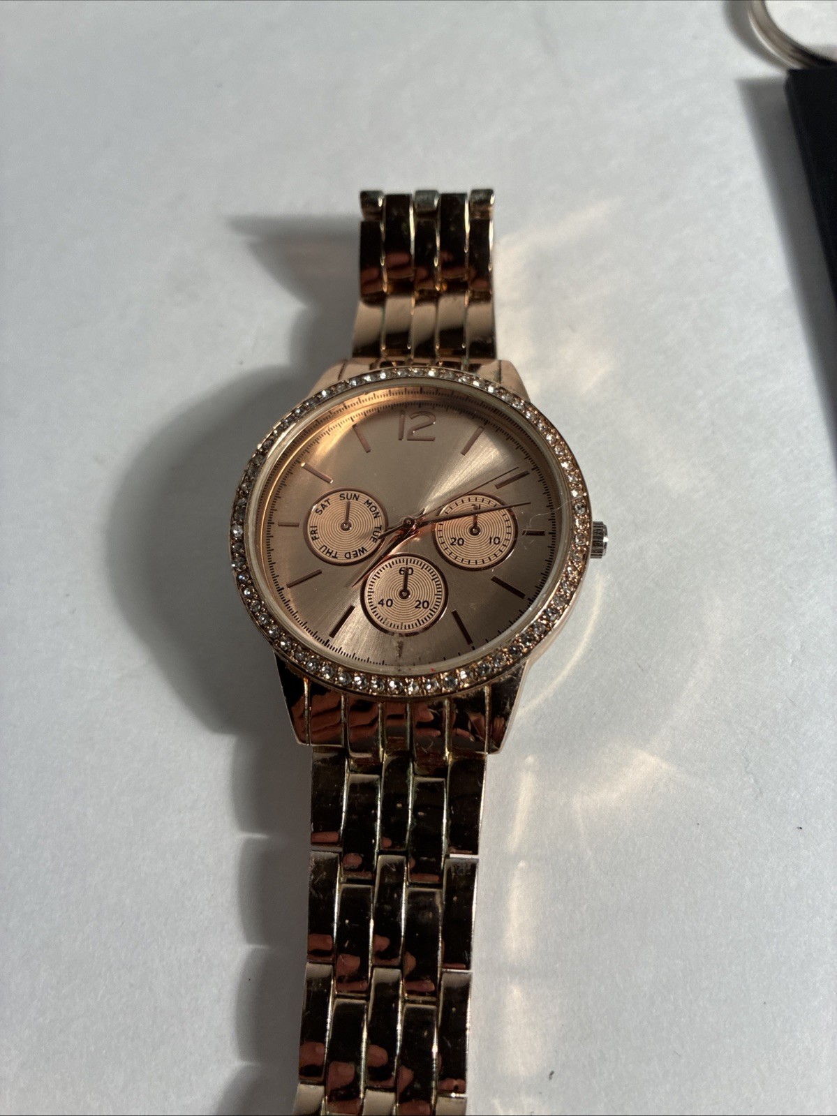 Rose Gold Tone Multi Dial Watch Day Date Japan Movement Base Metal Untested