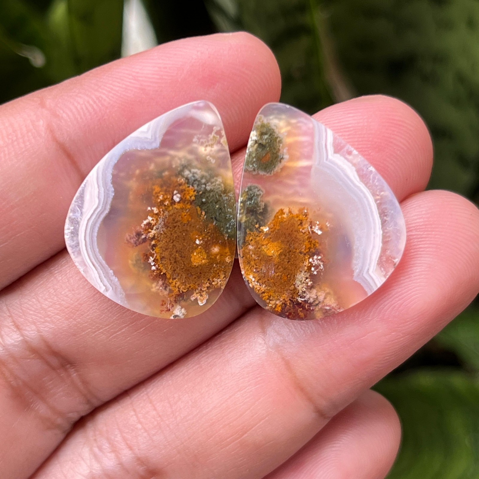 26.75 Ct Rare Orbicular Moss Agate Cabochon Pair – Natural Indonesian Gemstone