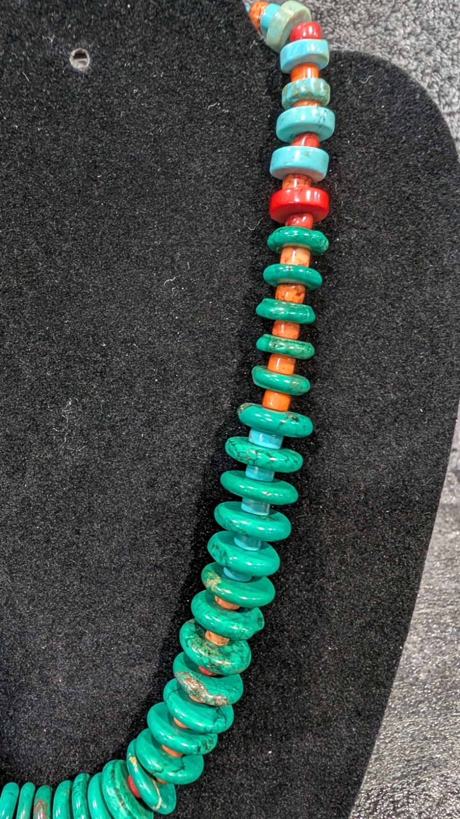 Handmade, Red, Green, Blue, Orange And Black Howlite Beaded Necklace, New